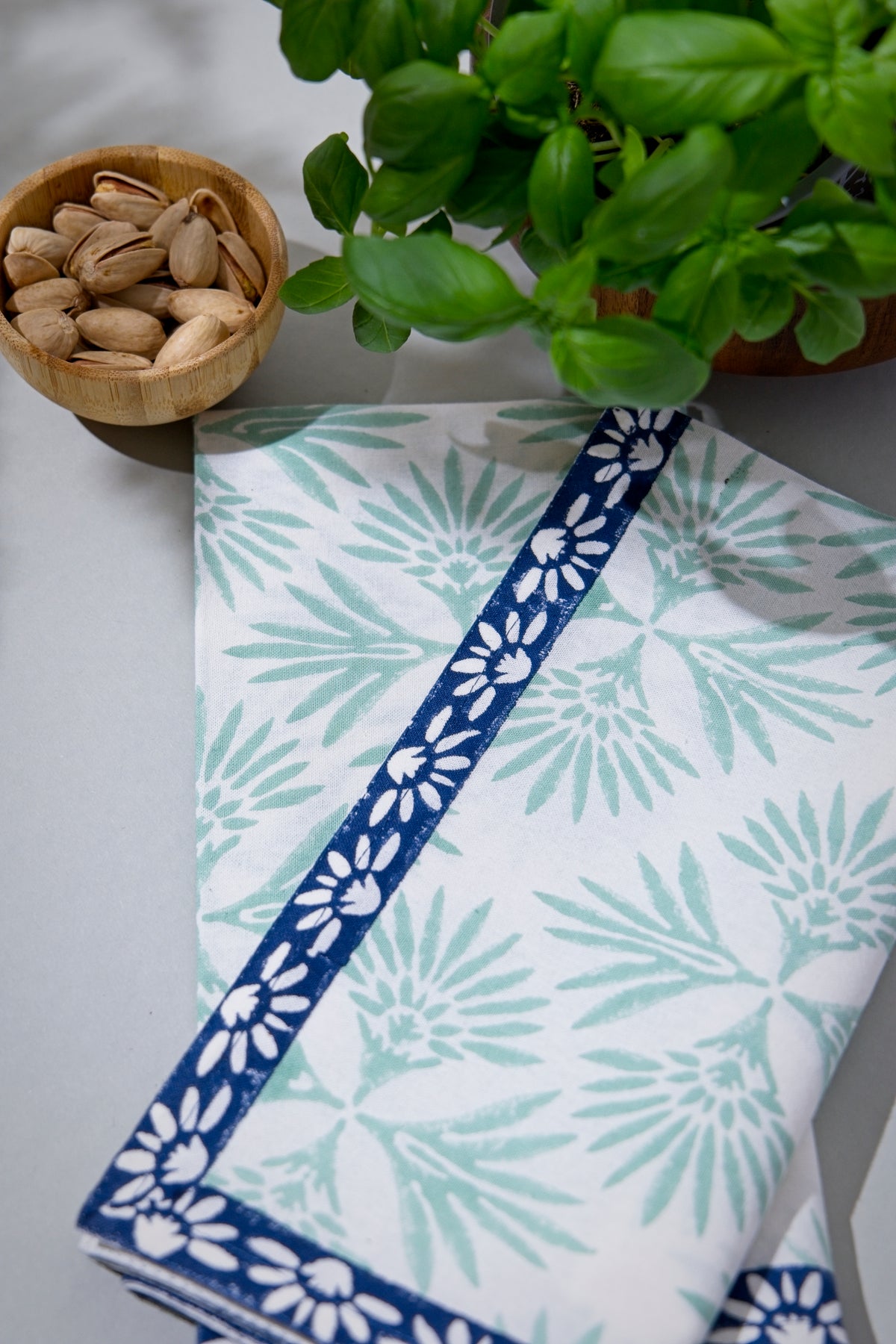 Serviettes -  Palm Reflections (Mint/Night Sky)