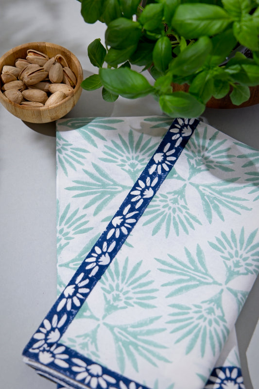 Serviettes -  Palm Reflections (Mint/Night Sky)